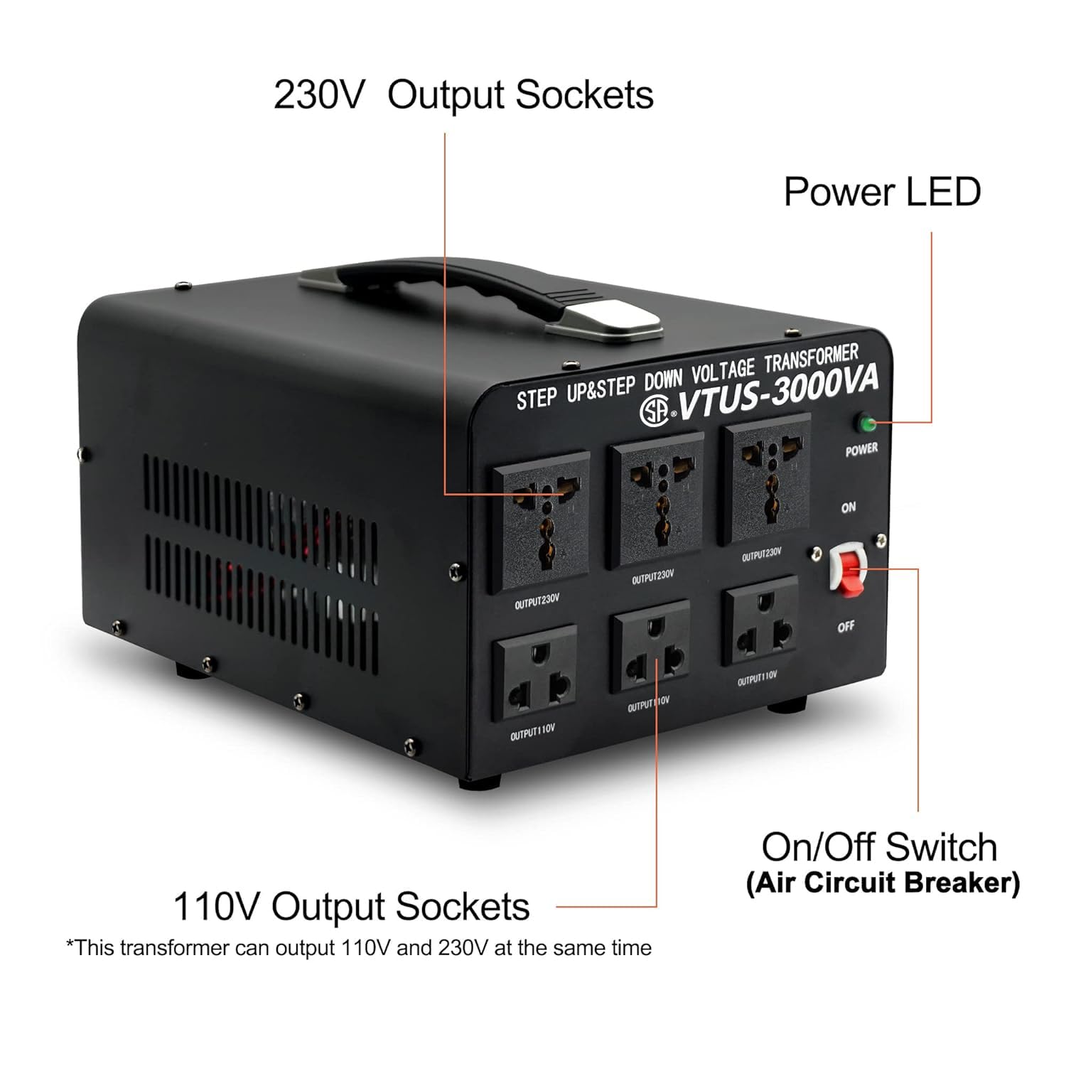 Convertidor de transformador de voltaje de 3000 vatios, convertidor de 110-120 voltios a 220-240 voltios y de 220-240 voltios a 110-120 voltios con