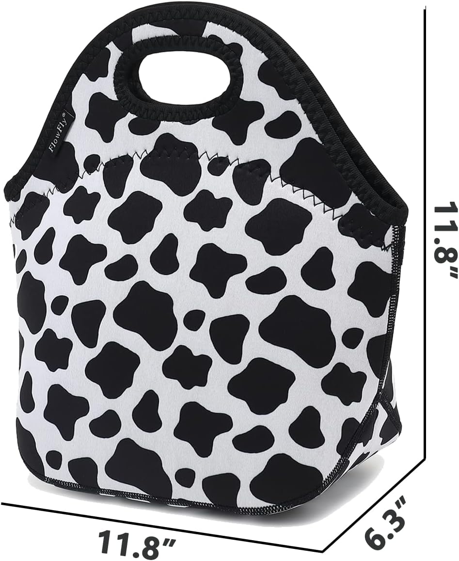 FlowFly Neoprene Kids Lunch box Insulated Soft Bag Mini Cooler Thermal Meal Tote Kit for Boys, Girls,Men,Women,School,Work, Office, Cow