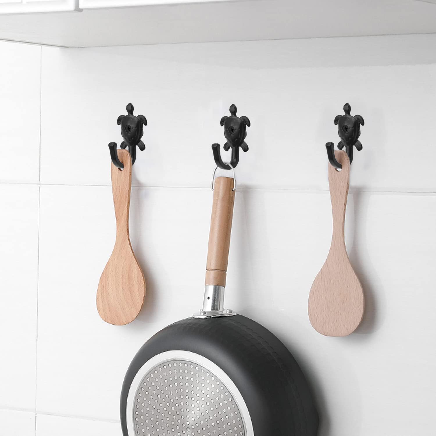 Paquete de 5 ganchos de pared para colgar abrigos, bufandas, bolsos, mochilas, mochilas, decoración del hogar (tortuga negra)