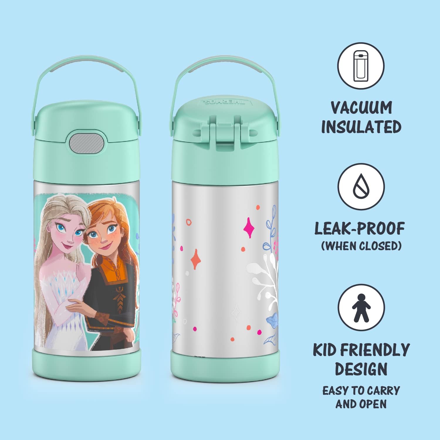 THERMOS FUNTAINER – Botellas de acero inoxidable de 12 onzas con aislamiento al vacío para niños, Peppa Pig y Frozen 2