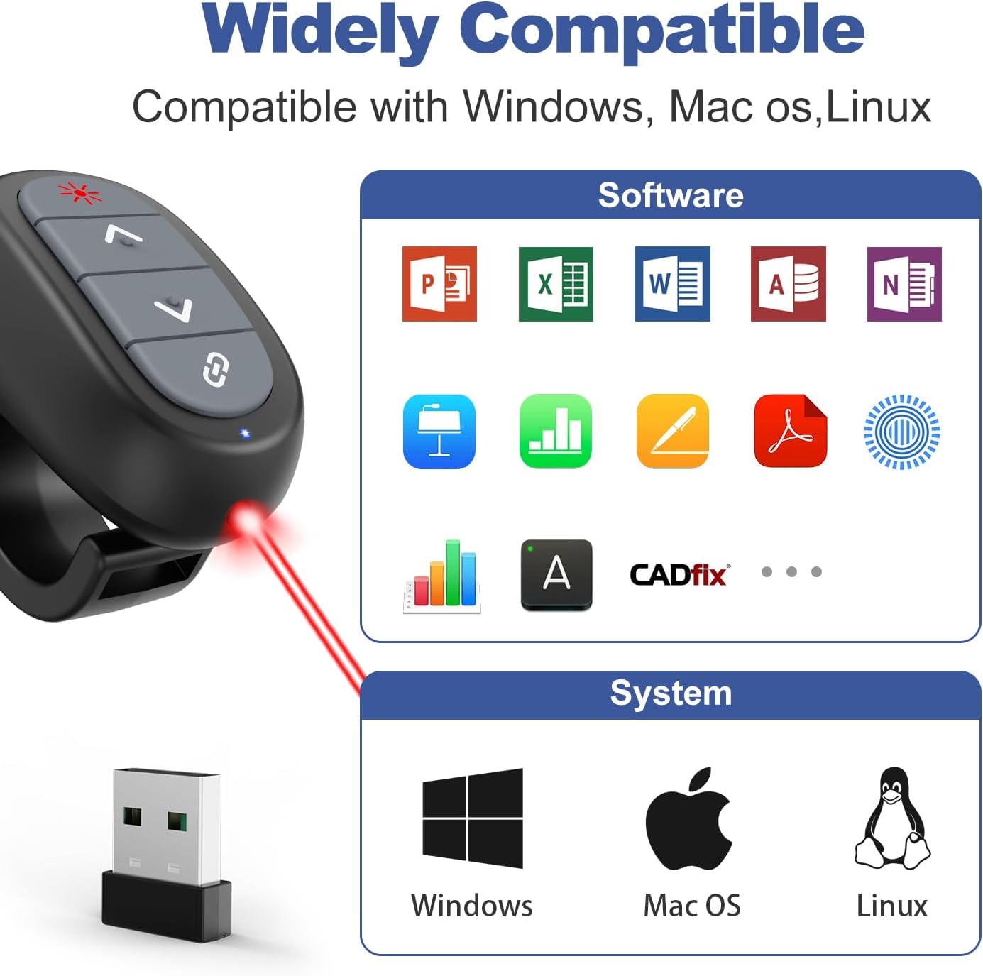 Presentación Clicker PowerPoint Wireless Presenter Remote Puntero láser Clickers de computadora, Hyperlink Finger Ring Project Power Point PPT
