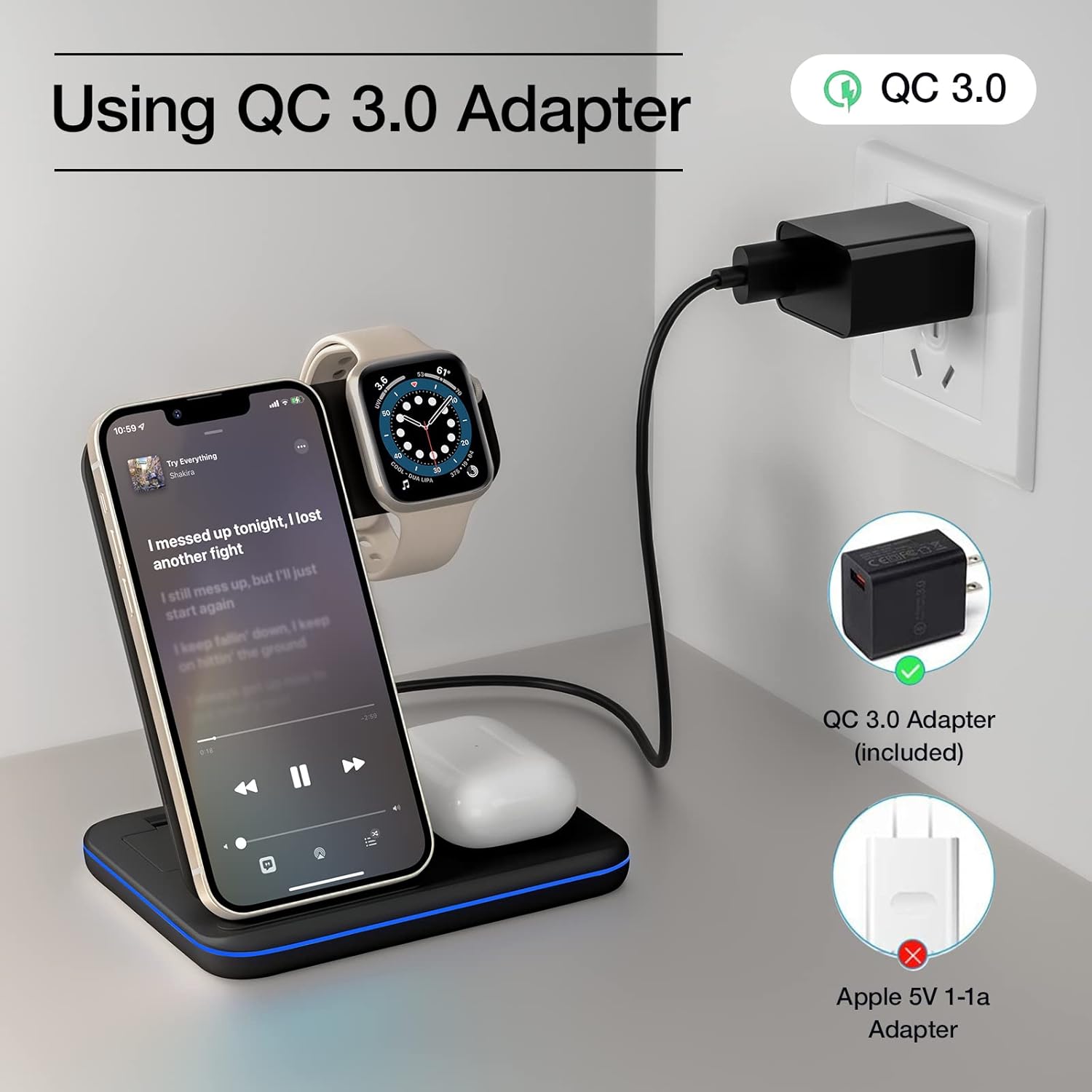 Estación de carga para múltiples dispositivos Apple, soporte de cargador inalámbrico compatible con Apple Phone 1514131211ProMaxXR8Plus, para