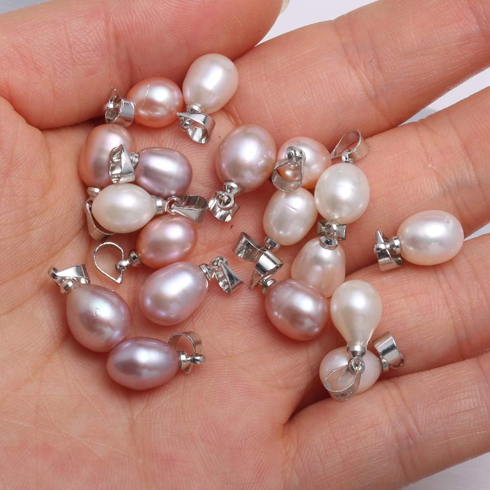 LE SKY 10 colgantes de perlas naturales con forma de arroz cultivado de perlas de agua dulce colgantes de perlas AAA para fabricación de joyas de