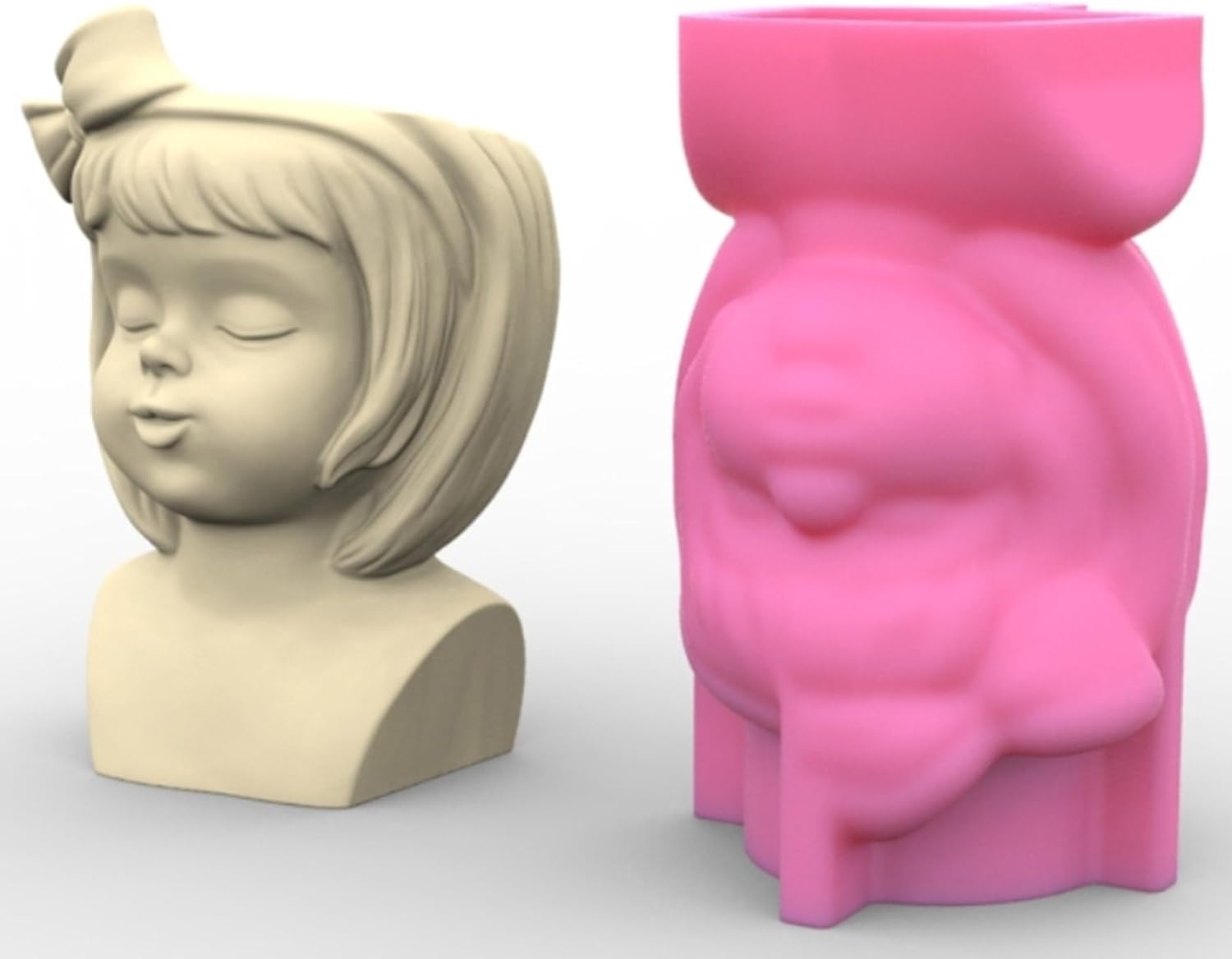 Bowknot Girl Flower Pot Molde de silicona Molde de concreto Candelabro de resina Molde de bricolaje para macetas suculentas Moldes de decoración de