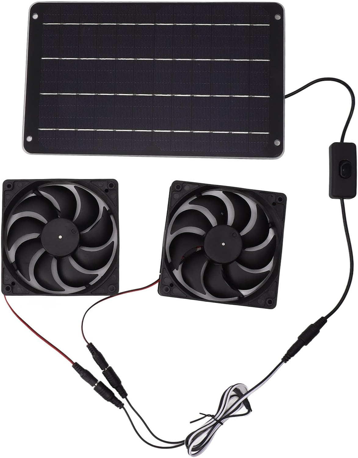 Ventilador de energía solar, panel solar de 20 W, kit de ventilador doble con interruptor de encendido y apagado, ventilador solar portátil exterior