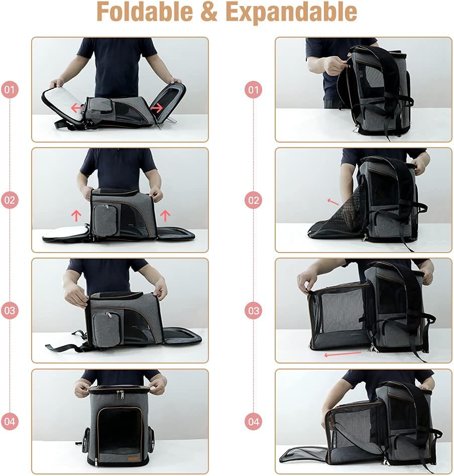 Lekesky Mochila para gatos expandible para perros, aprobada por aerolíneas, mochila para mascotas, para gatos, perros pequeños, cachorros, color gris