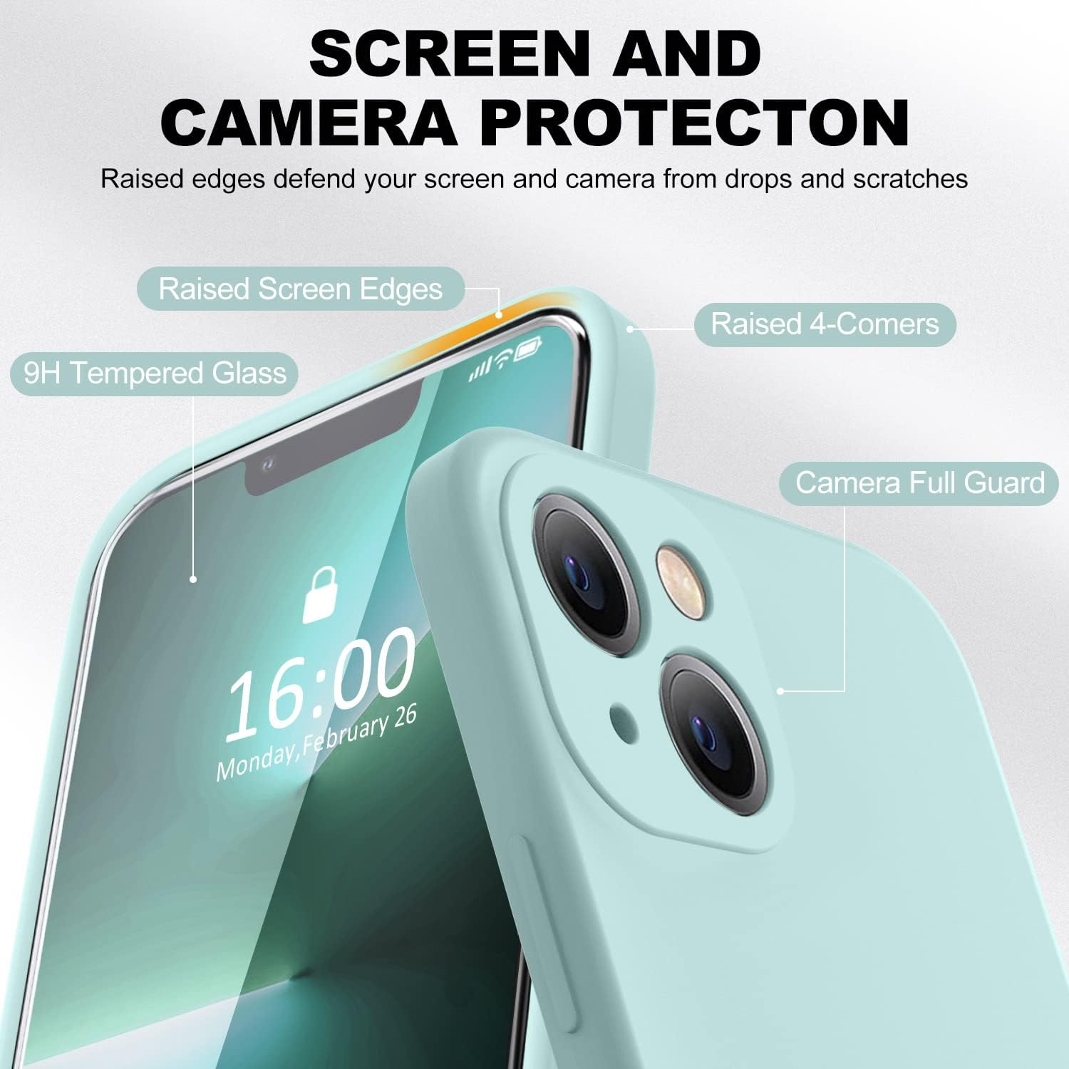 BossKiss Funda compatible con iPhone 13, silicona líquida de alta calidad tacto aterciopelado 2 protectores de pantalla de vidrio templado 9H,