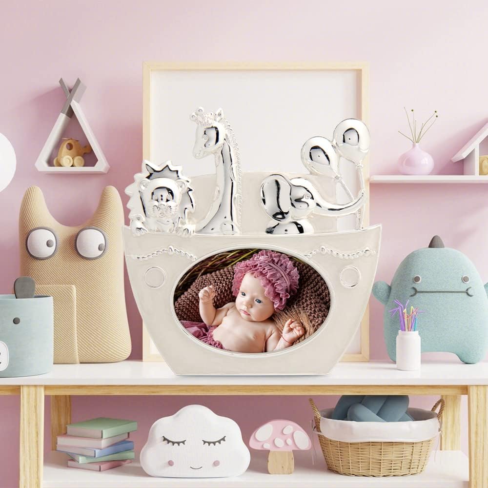 LASODY Marco de fotos con diseño de arca de Noé, marco de fotos de animales, marco de fotos de bebé, regalos de cumpleaños, marco de fotos de mesa