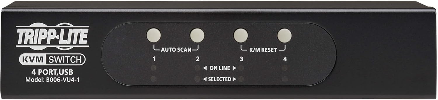 Tripp Lite Conmutador KVM de 4 puertos VGA con puerto USB o PS2 para teclado, mouse, PC de escritorio, 4 computadoras 1 monitor, Plug and Play,