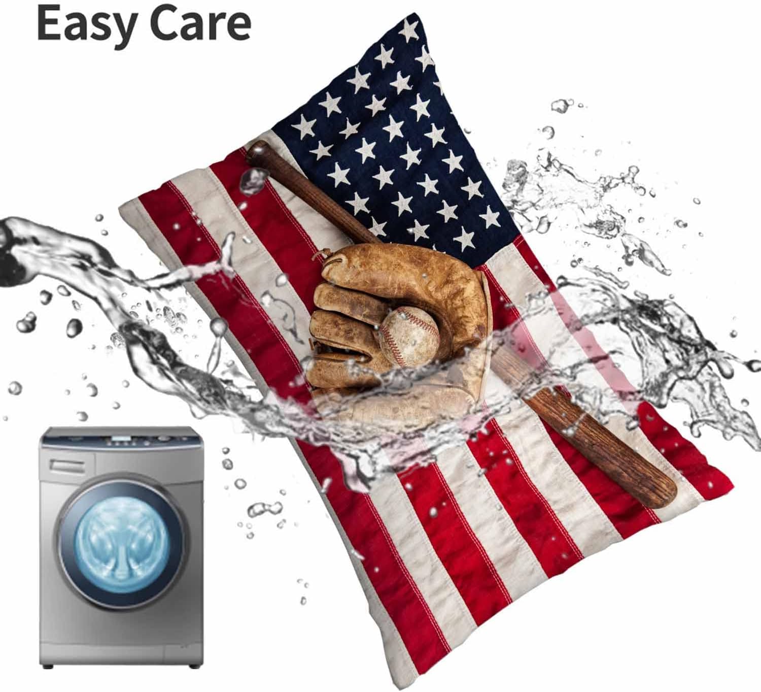 Funda de almohada de béisbol antiguo con bandera estadounidense de Estados Unidos, funda de almohada decorativa para sofá, cama, vida para niñas y