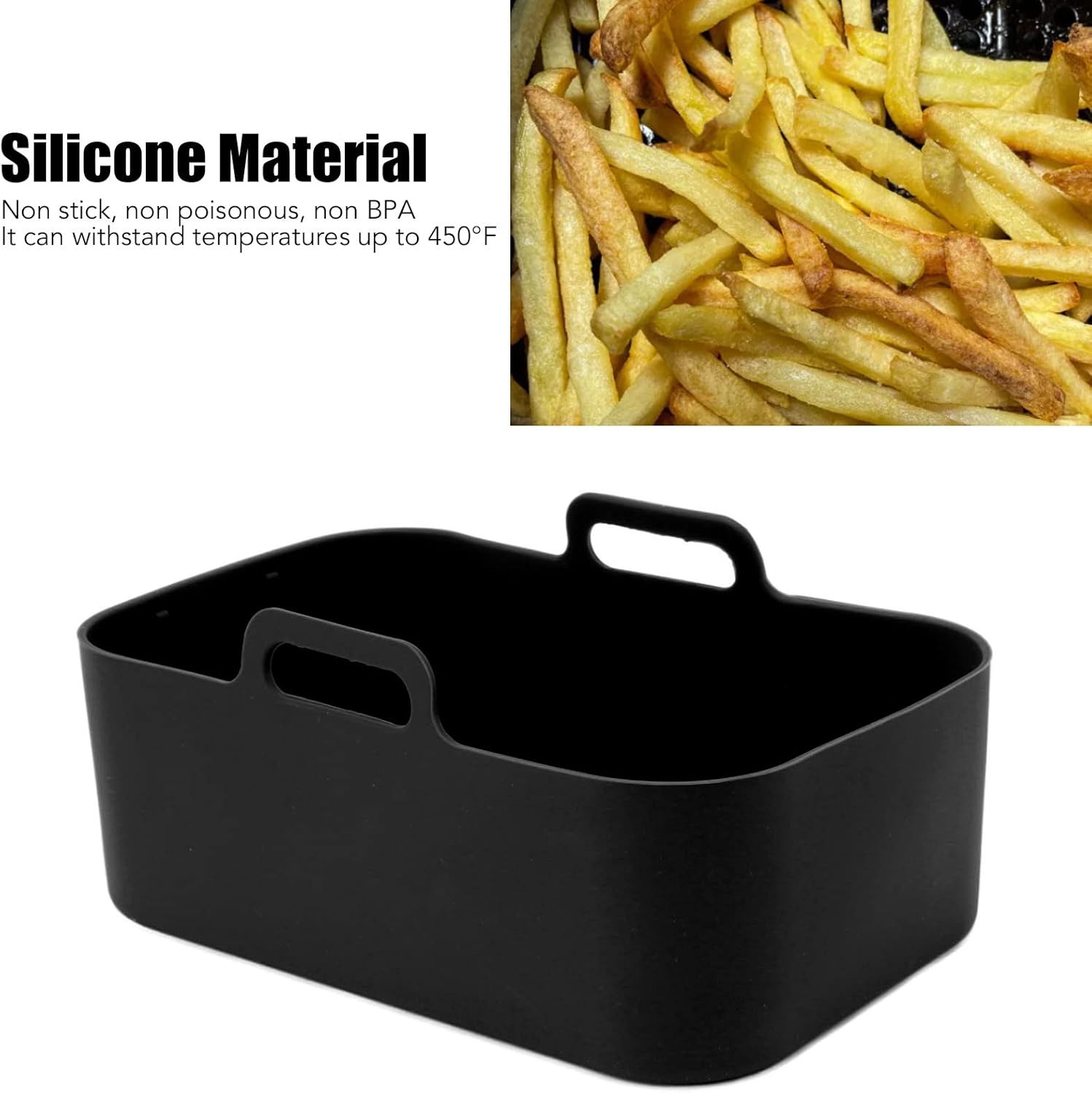 Juego de 2 cestas y tapetes de silicona para freidora, reutilizables, antiadherentes, resistentes al calor, rectangular, accesorios para horno de
