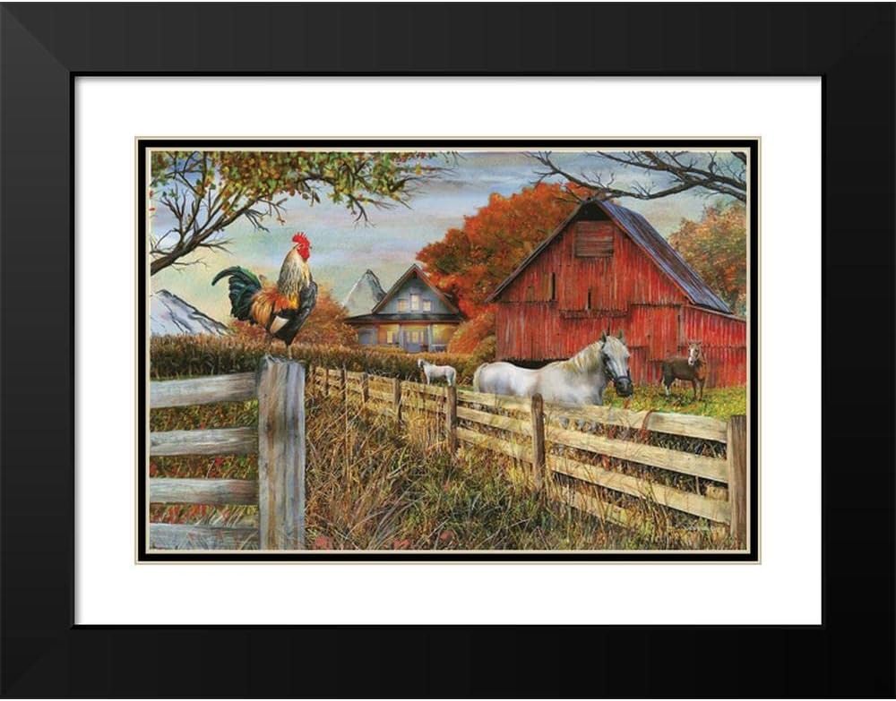 ArtDirect Standing Guard Rooster 18×13 Black Modern Wood Framed with Double Matting Museum Art Print by Wargo, Ed