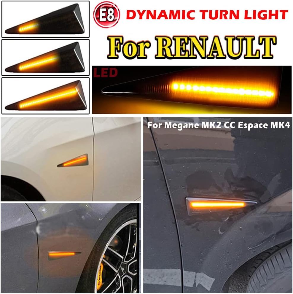 Marcador lateral LED guardabarros delantero Luz de marcador lateral que fluye luz intermitente secuencial Lámpara de señal de giro para Renault