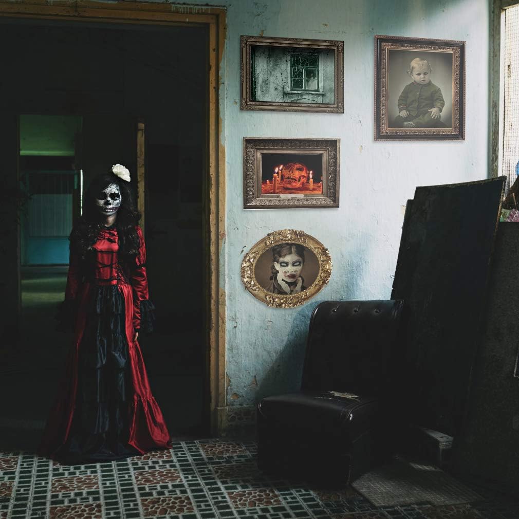 12 piezas de decoración de fiesta gótica de Halloween, durable, para Halloween, gótico, espeluznante, retratos, pósteres, imagen de terror con 120