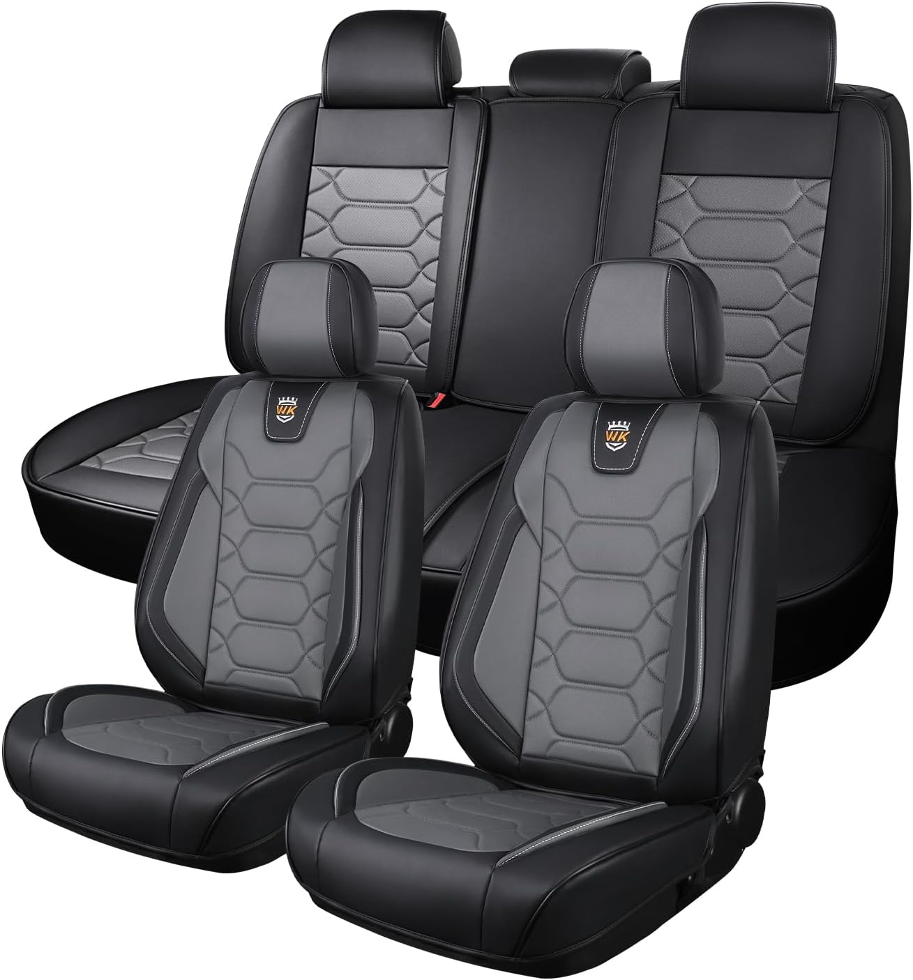 Wekar WK-009 – Fundas de asiento de automóvil de piel napa para 5 asientos, fundas de asiento delantero y trasero, funda de cojín impermeable para