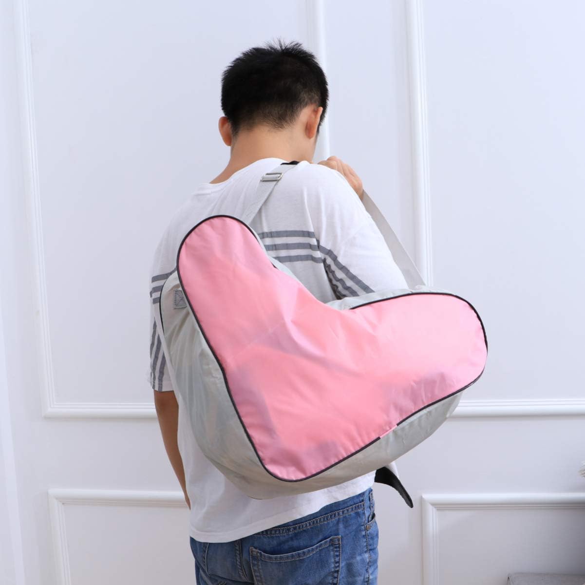 LIOOBO Bolsa unisex para patinaje sobre hielo, bolsa de tela de malla, bolsa de hombro triangular para patines en línea, color rosa
