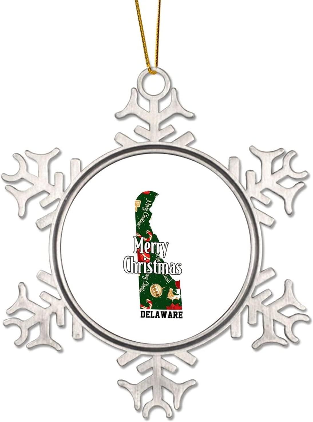 Adorno de Navidad de metal con mapa de Estados Unidos de Delaware State DE para colgante de árbol de Navidad, recuerdo colgante, recuerdo de