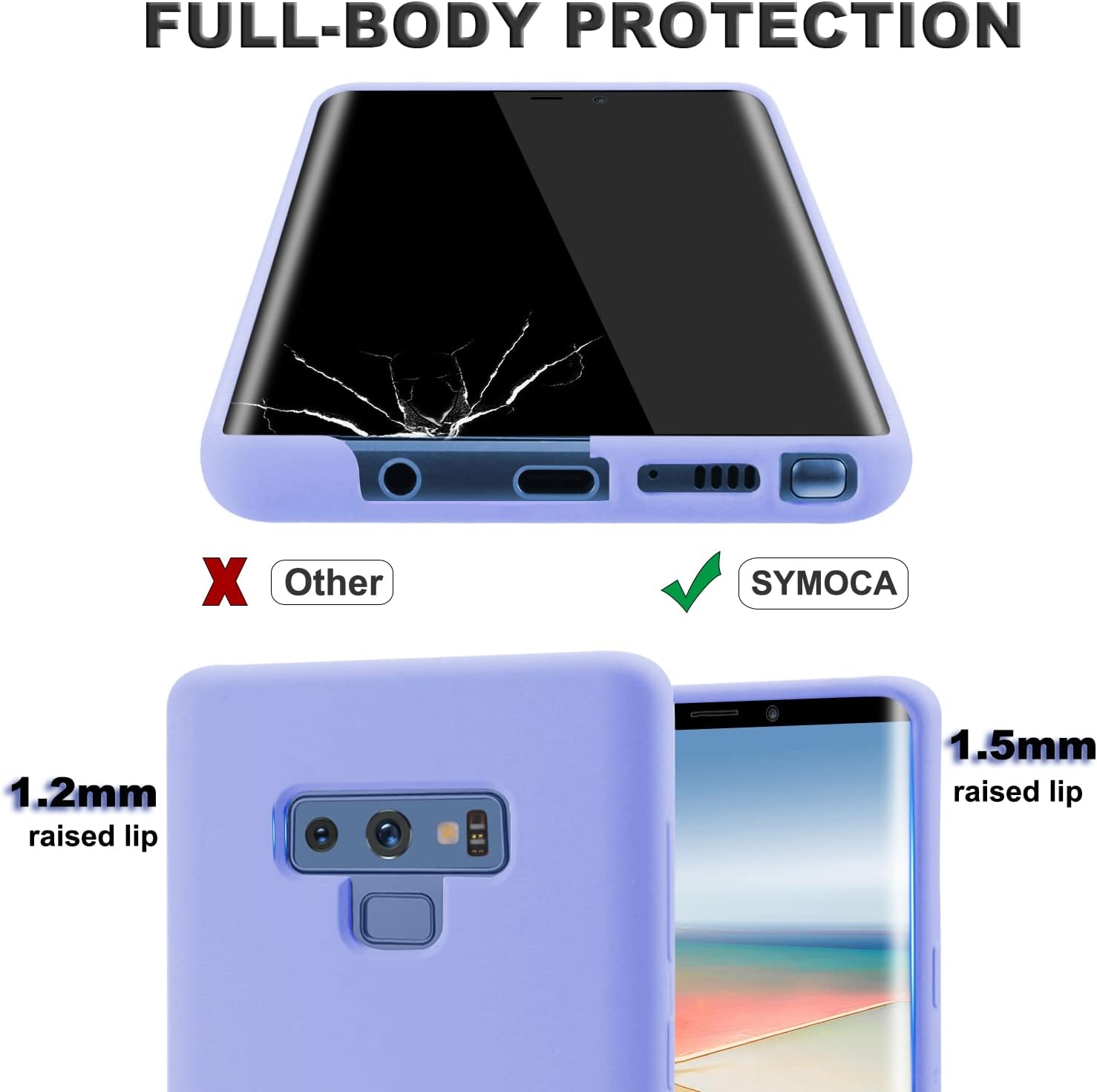 Funda de silicona compatible con Galaxy Note 9 de 6.4 pulgadas, forro de tela de microfibra, cubierta de goma de gel de cuerpo completo (morado
