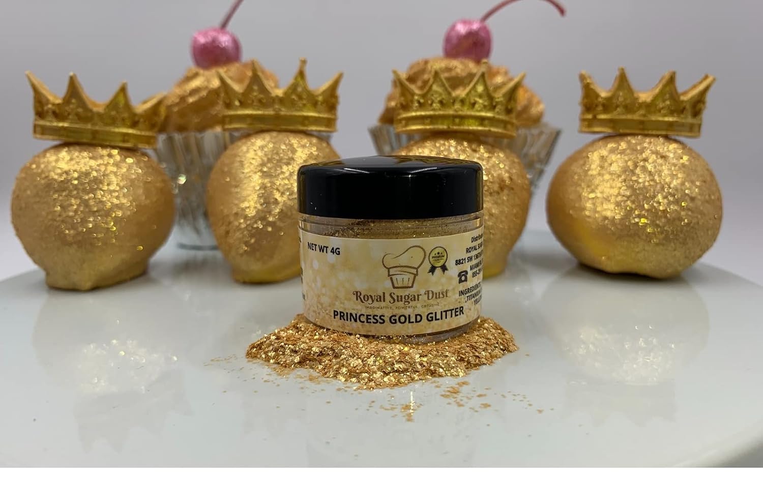 PRINCESS GOLD – Brillantina comestible para decorar pasteles, cupcakes, paletas de pastel y más, espolvorea el brillo y aporta encanto a los dulces,