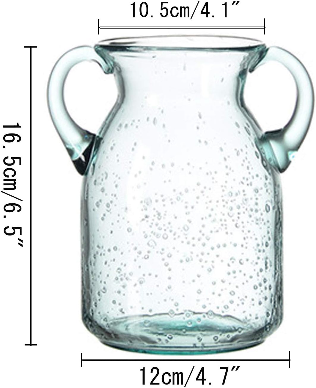 JSY-UP Jarrón pequeño de vidrio transparente con doble oreja y burbujas decorativas hechas a mano de relleno, (azul, morado, gris, verde) floreros