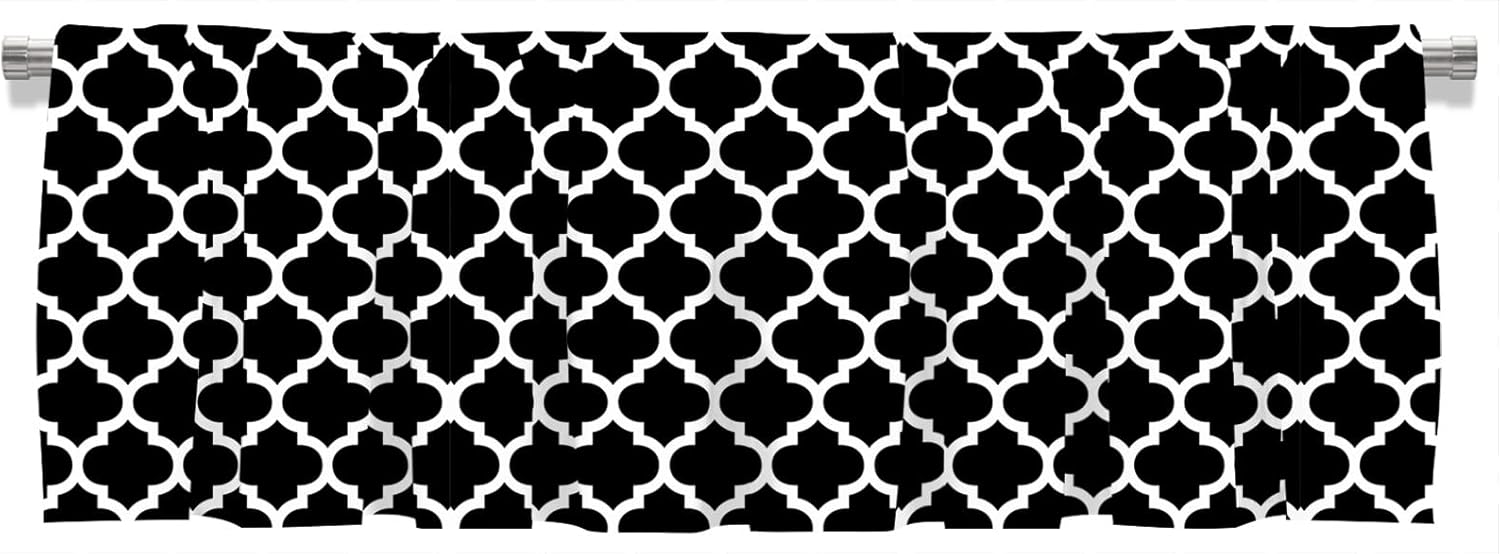 Cenefa de cortina corta opaca con patrón geométrico marroquí y bolsillo para barra, para decoración de cocina, dormitorio, 52 x 18 pulgadas, blanco