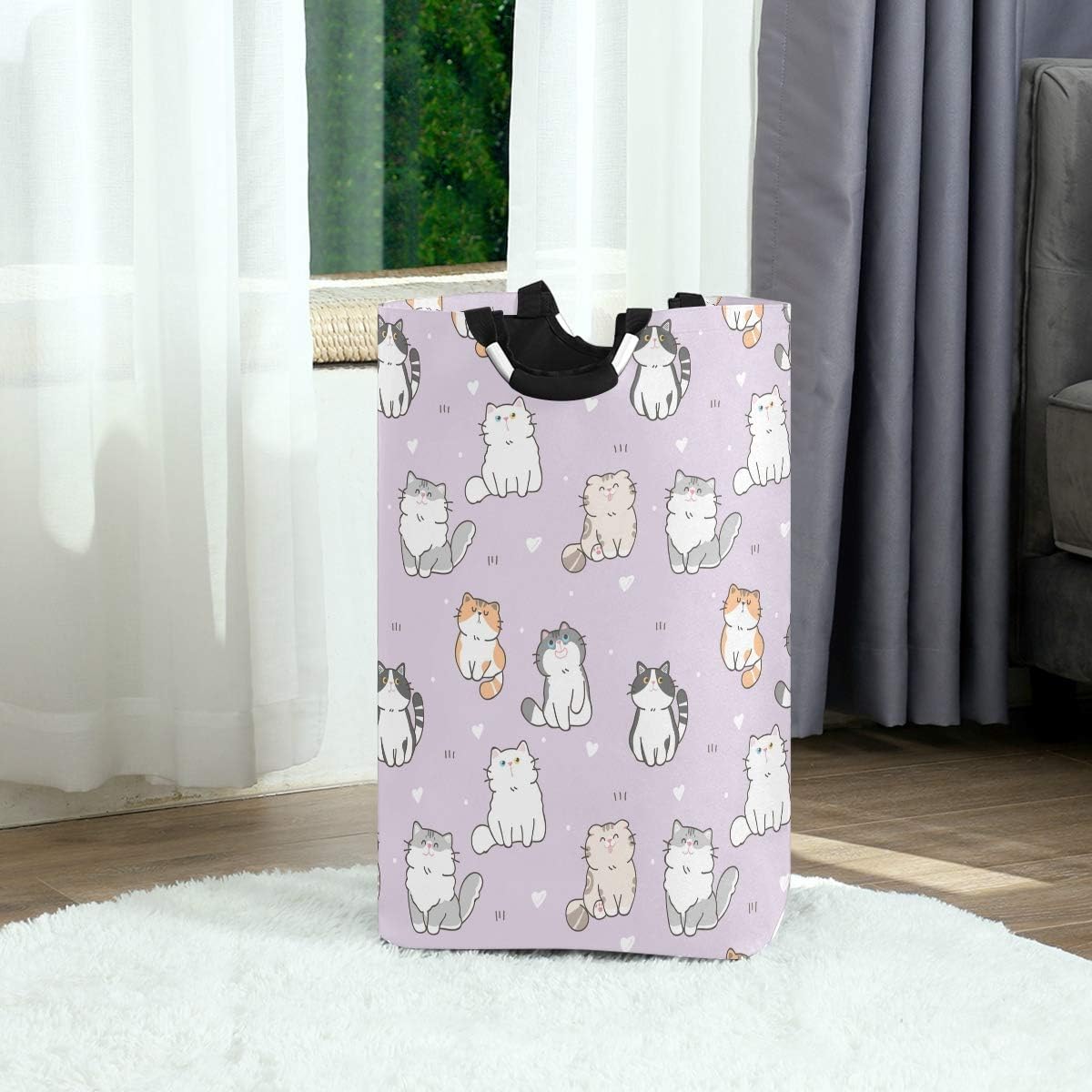 Qilmy Cesta de lavandería plegable para gatos, color morado, grande, con asa, para dormitorio, baño, habitación de los niños