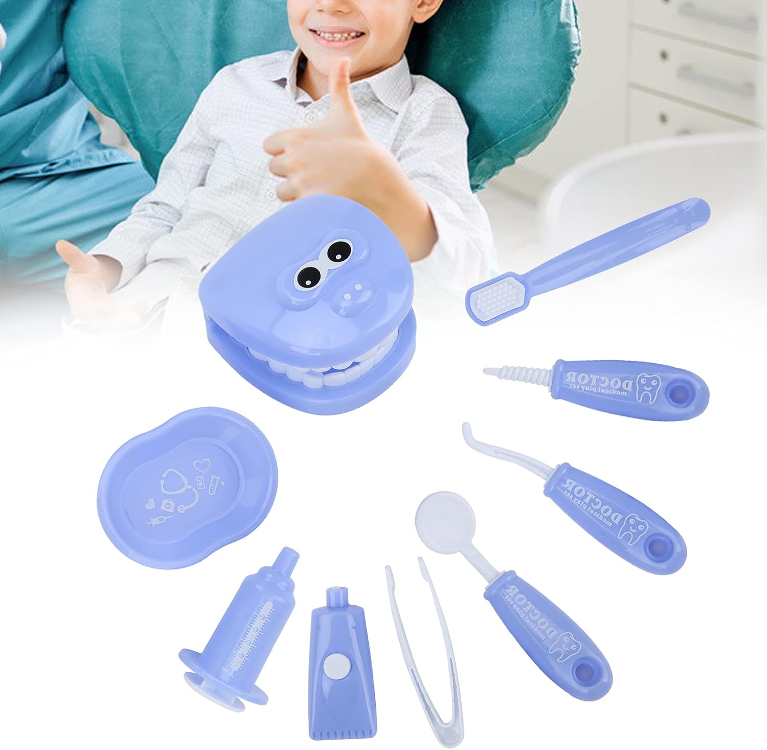 VBESTLIFE Modelo de herramientas de dentista, juego de 9 piezas para niños, juego de simulación para dentistas, juego de modelos de dientes, kit de