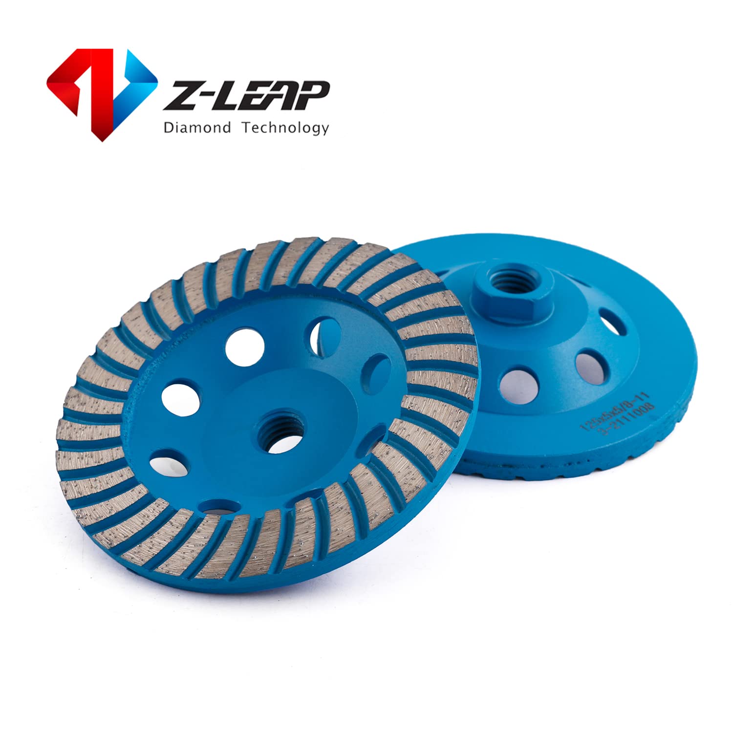 Z-LEAP Rueda de molienda de copa de diamante de 5 pulgadas Turbo Row para amoladora angular Azulejos de pulido Piedra de mármol Granito Hormigón