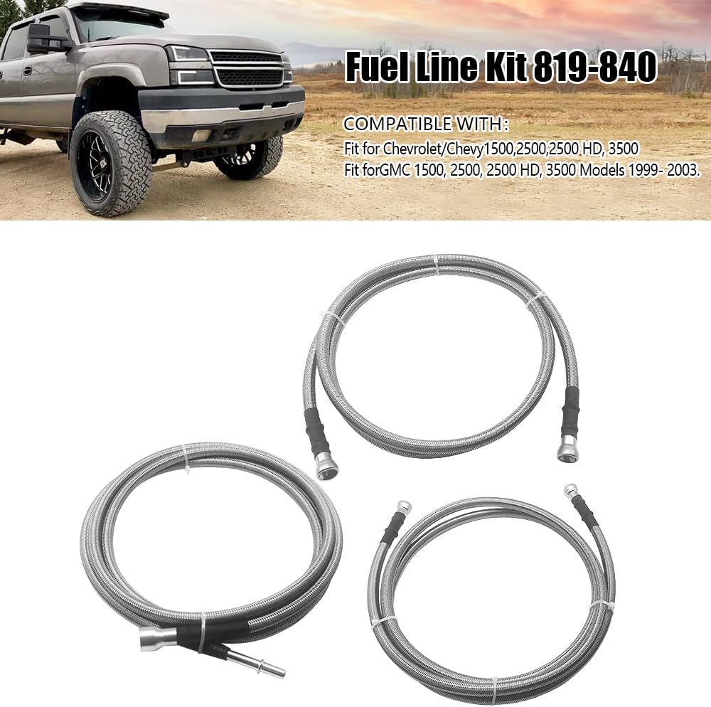 Línea de combustible trenzada compatible con GMC Sierra Chevy Silverado 1500 2500 2500HD 3500 manguera de combustible flexible de acero inoxidable