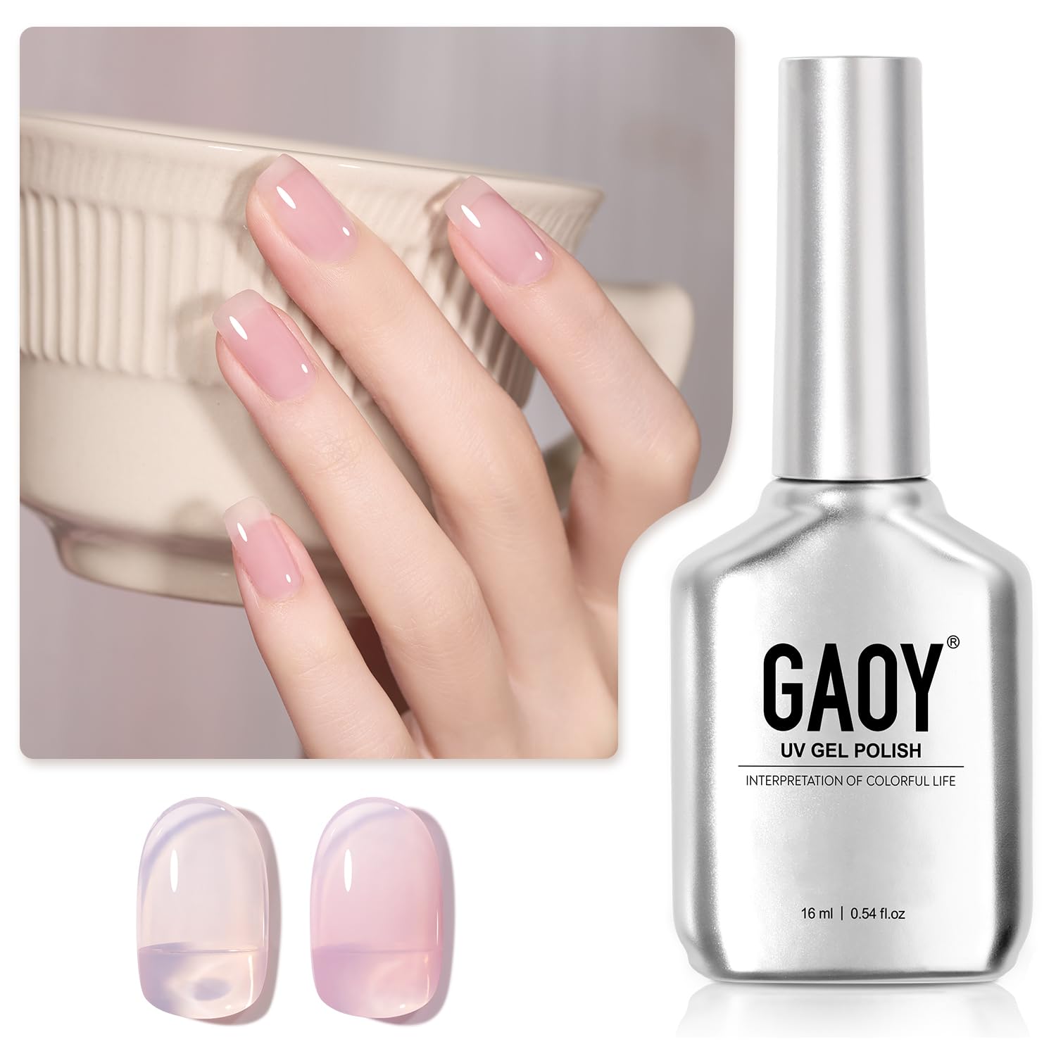 GAOY Jelly Nude – Esmalte de uñas en gel, 0.6 onzas líquidas, esmalte de gel translúcido de cristal rosa transparente, curado con luz UV para arte