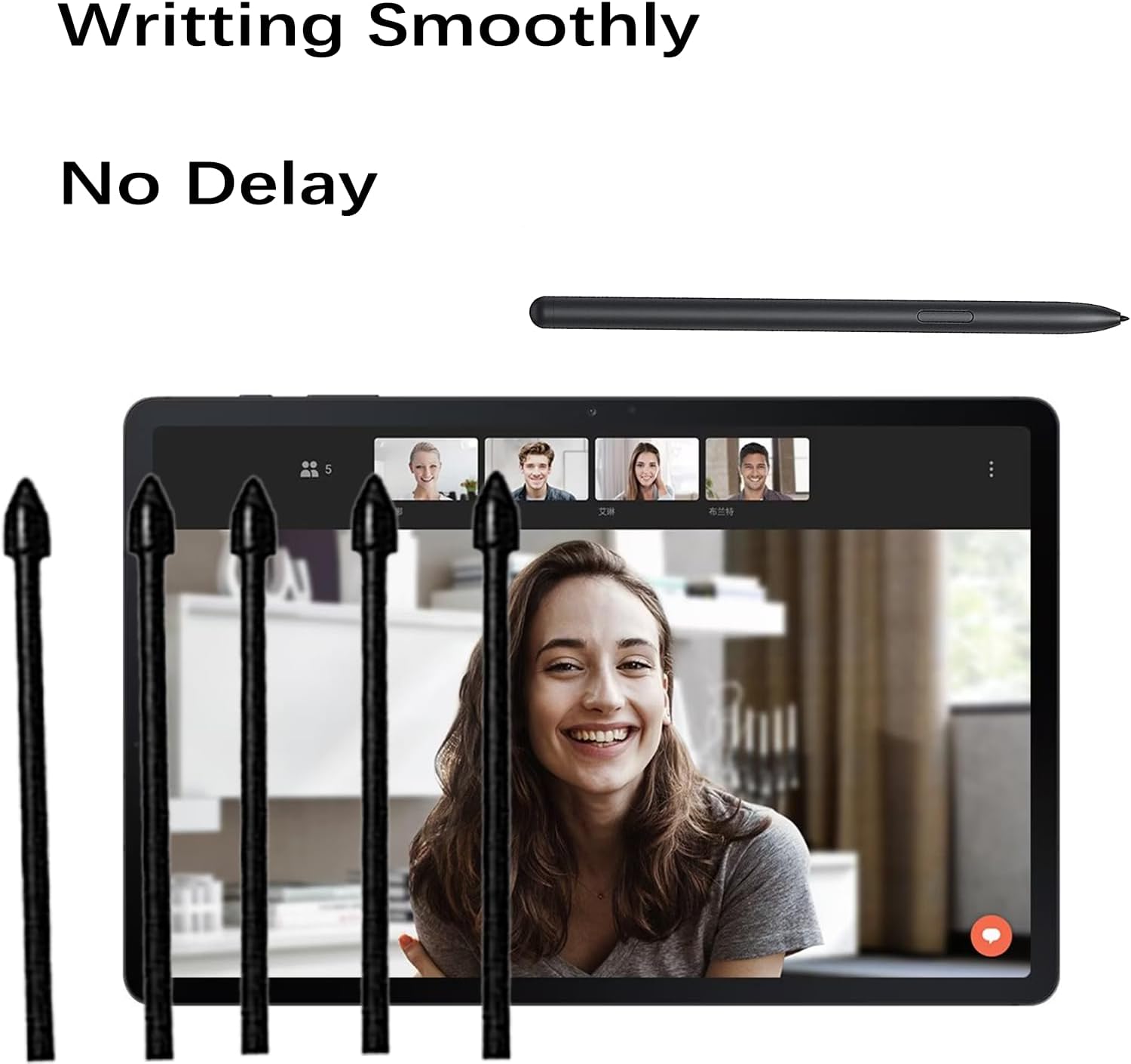 Paquete de 5 puntas negras de repuesto para bolígrafo Tab S7 FE S compatibles con Samsung Galaxy Tab S7 FE S Pen Tips de repuesto + 1 pinza