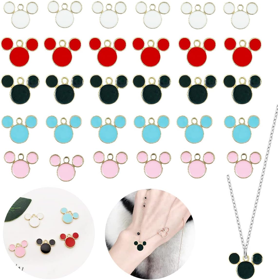 LOPURO Dijes de cabeza de ratón, 30 piezas de dijes coloridos de ratón, llavero, cuentas de ratón para bricolaje, collares, pulseras, aretes,