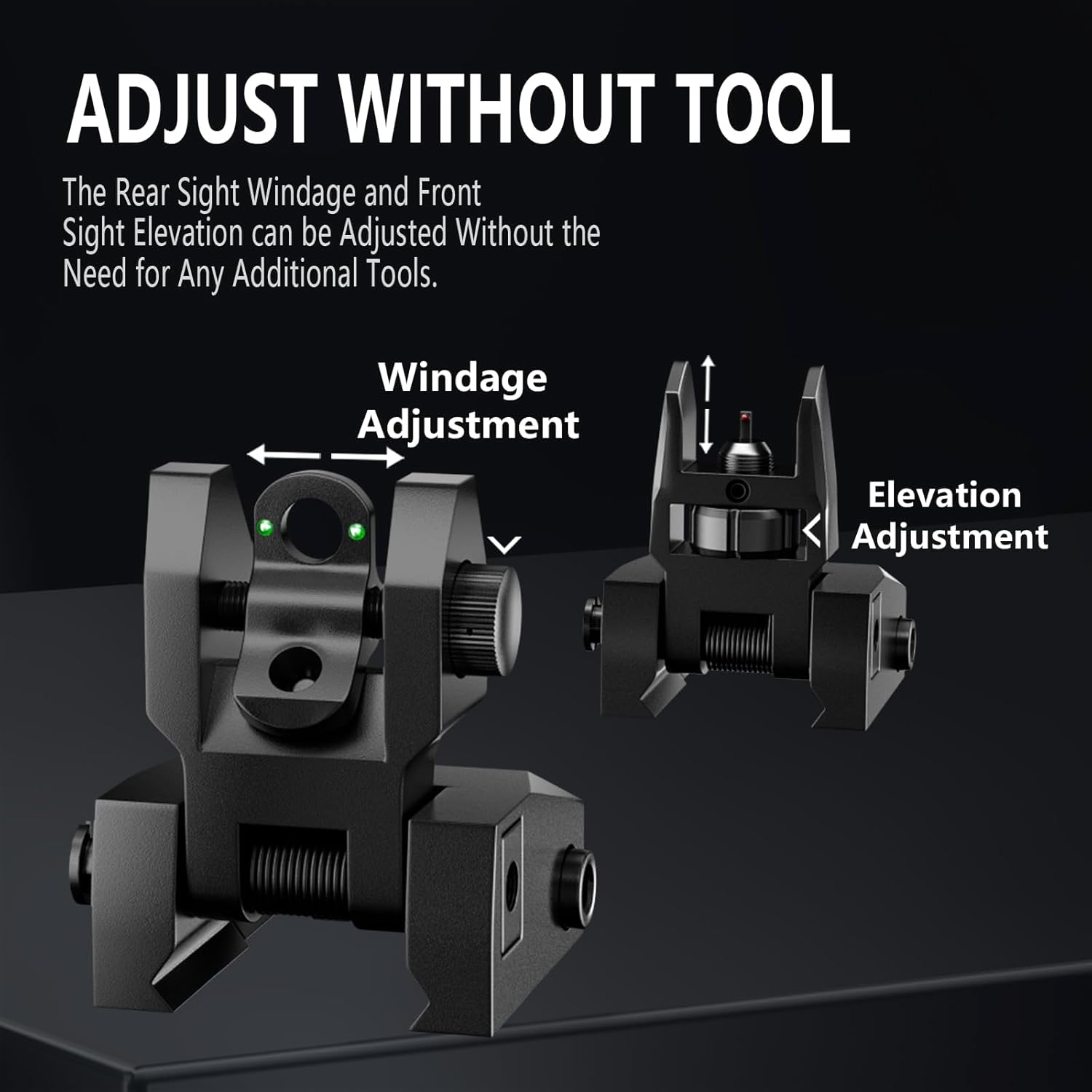 R2 Iron Sights, Fiber Optic Flip Up Iron Sights for Picatinny Rail, Flip Up Front and Rear Backup Sights with Red and Green Dot, Tool-Free