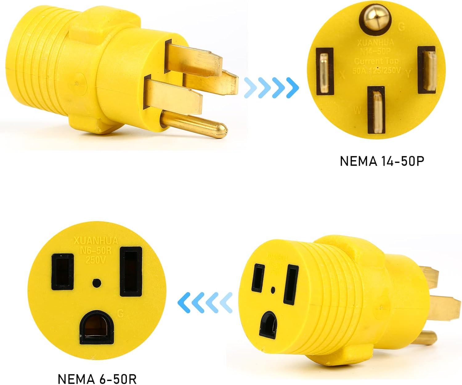 HDWS NEMA 14-50P a 6-50R – Conector adaptador de soldador, conector macho de 50 amperios de 4 clavijas a adaptador de receptáculo hembra de 3