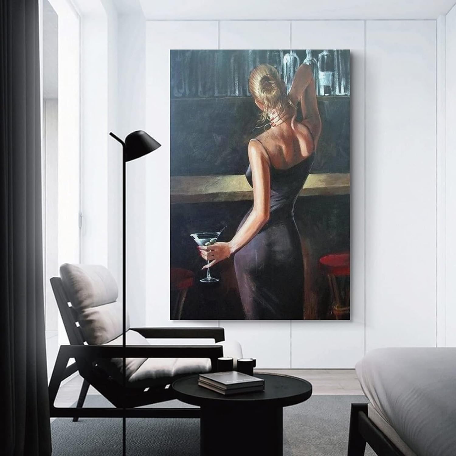 Póster artístico para pared, diseño de mujer sexy con vestido azul, sosteniendo copa de vino, decoración de pared, póster de lienzo Painti, lienzo,