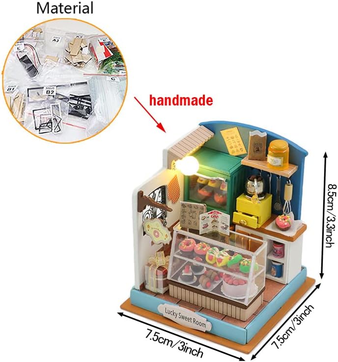 Kit de casa de muñecas en miniatura de bricolaje, casa de muñecas de madera con LED, kit de construcción de casa pequeña para regalo de cumpleaños