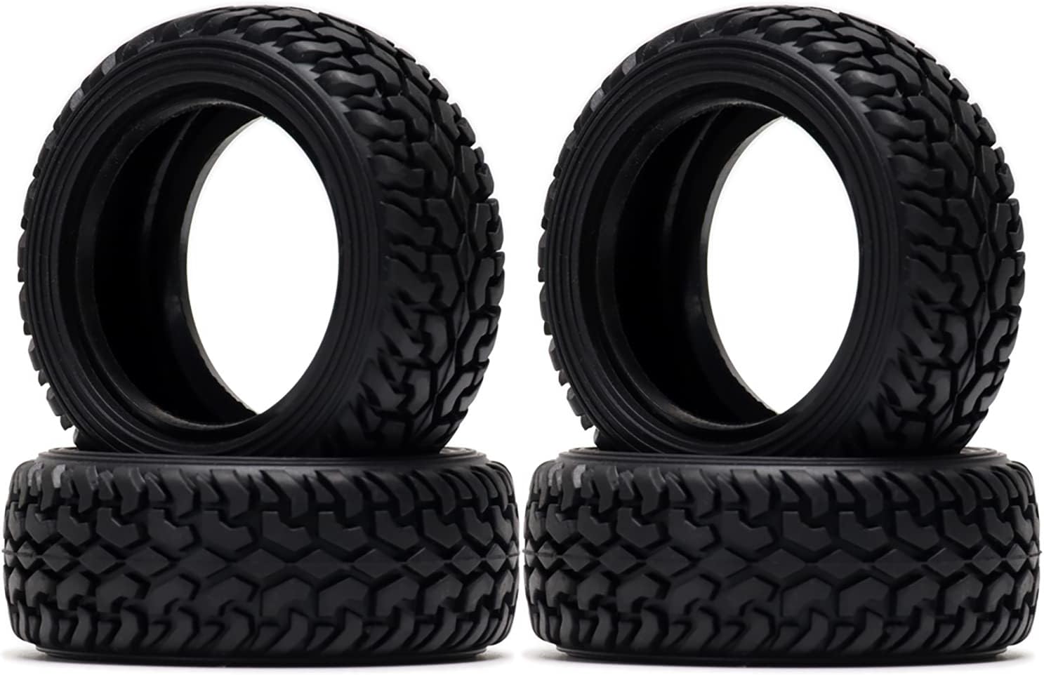 4 neumáticos de goma de grano de automóvil RC de 2.953in y llantas de plástico para 110 RC en carretera Drift Racing Car Tamiya Sakura Traxxas HPI