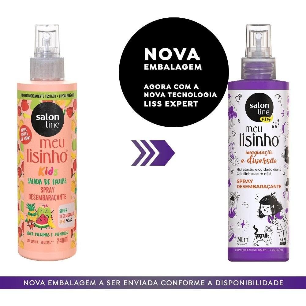 Salon Line – Linha Meu Liso (Niños) – Spray Desembaracante Imaginação e Diversao 240 Ml – Colección Mi Recta (Niños) – Espray desenredante 8.11 Fl