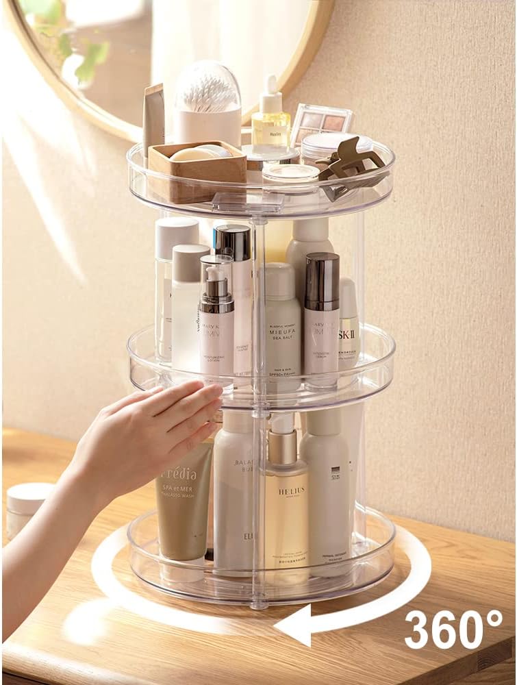 ROWNYEON Organizador giratorio de 2 niveles, organizadores de cuidado de la piel, organizador de maquillaje giratorio de 360, organizador de perfume