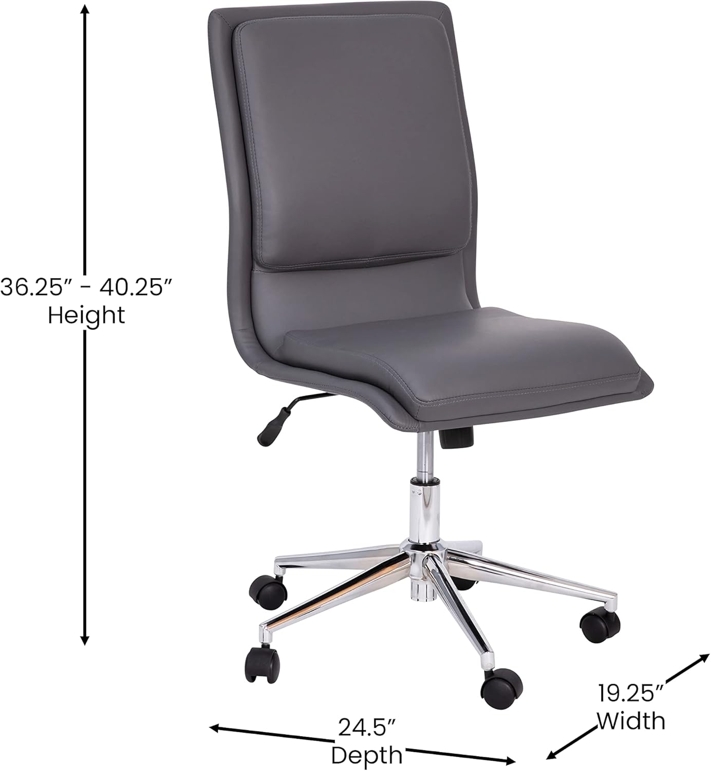 Flash Furniture Madigan – Silla de oficina Task  Lujosa tapicería gris LeatherSoft  Acolchado medio respaldo y asiento  Base cromada ajustable en