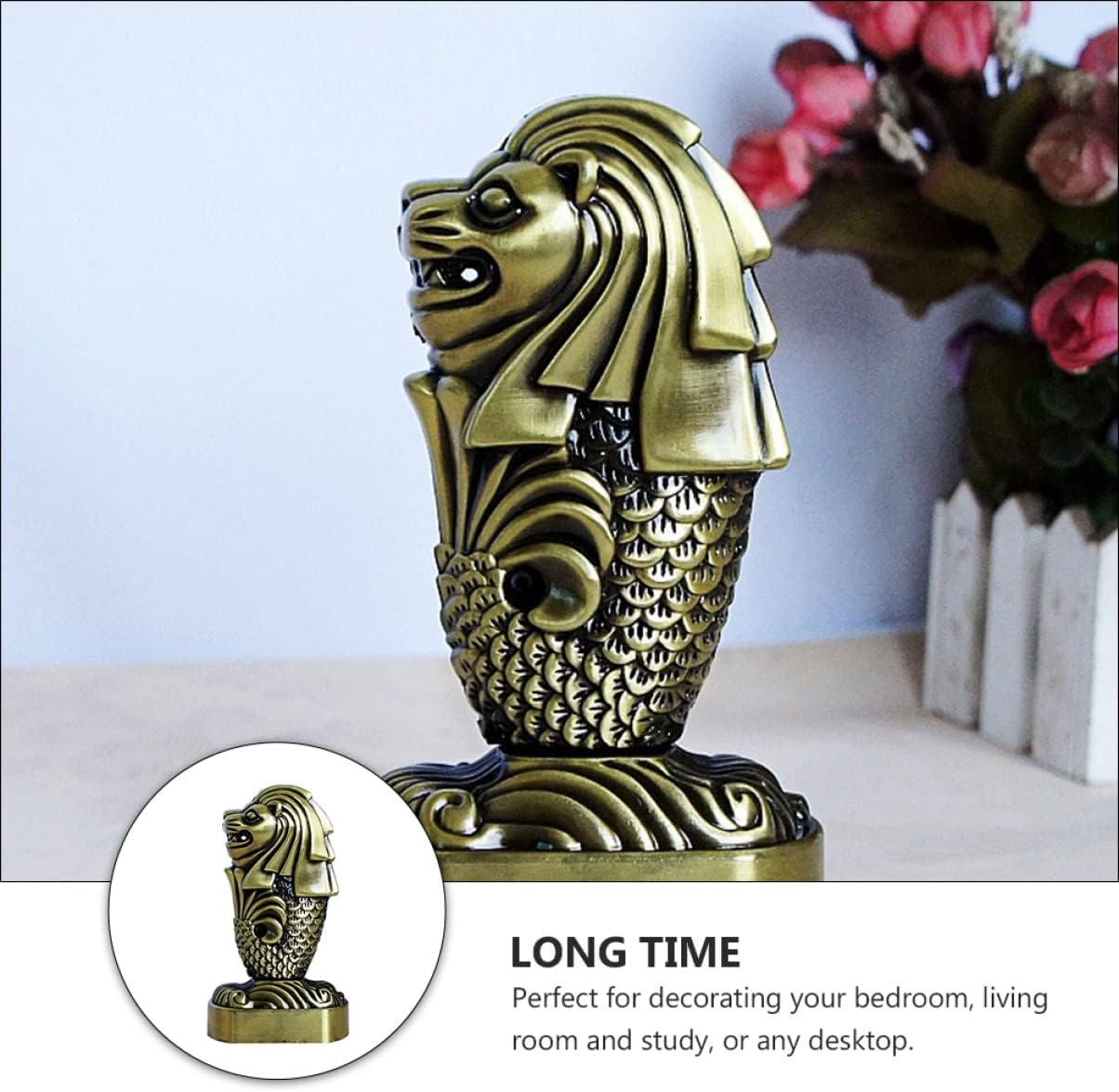 LIFKOME Decoración para el hogar, 1 unidad, adorno de gárgola retro, aleación china para regalo de metal, bronce, suerte, león Merlión, decoración