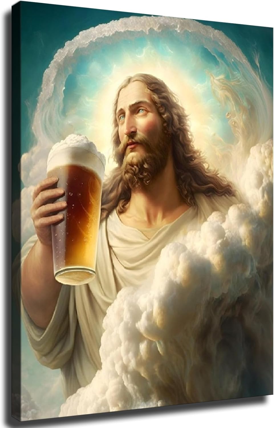Póster divertido de cerveza de Jesús, imagen artística de cristal humorística de Cristo bebiendo cerveza, póster para sala de estar, oficina, póster
