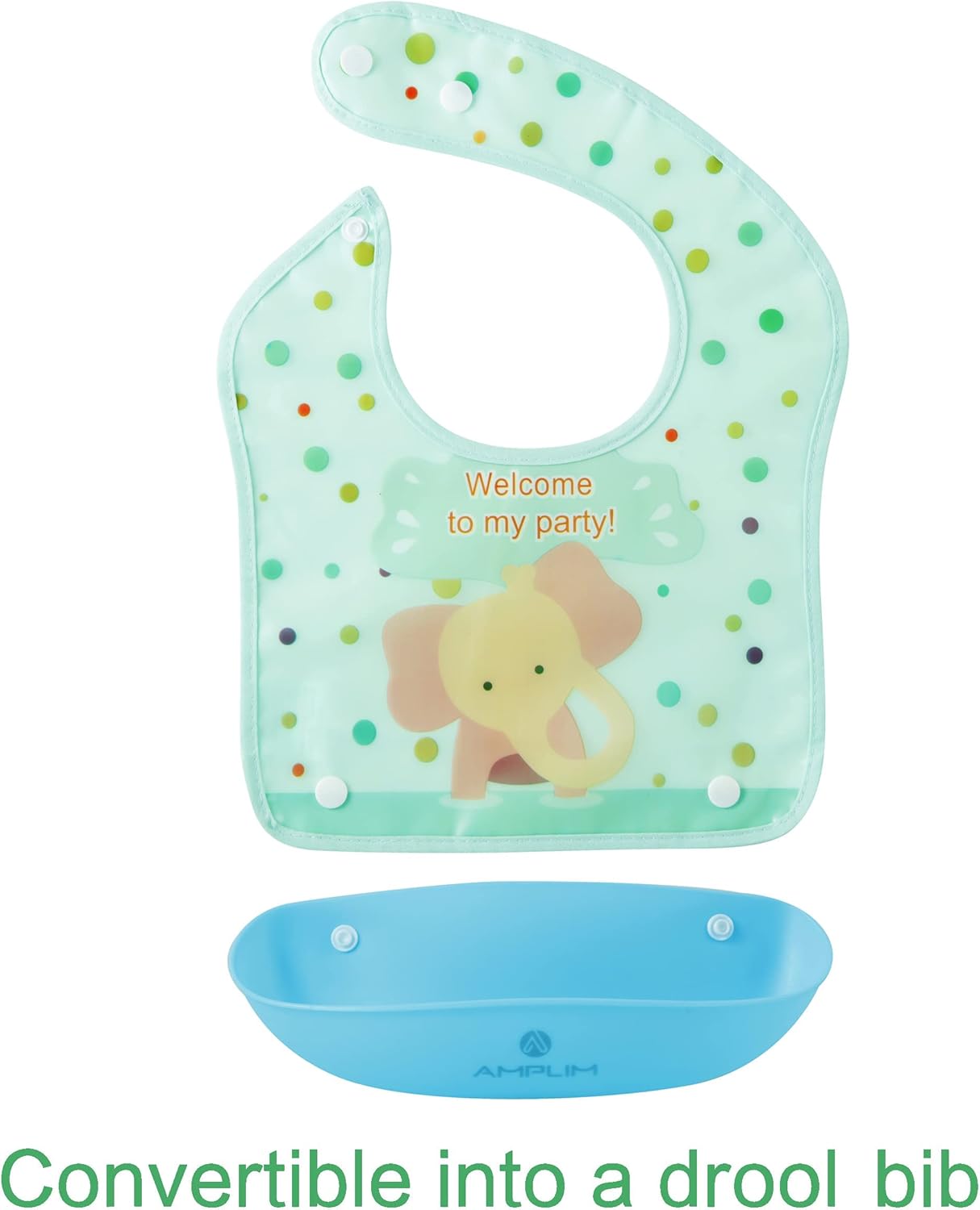 Amplim Babero de alimentación para bebés (paquete de 3) baberos para comer. Impermeable, ajustable, ligero. Material ecológico de PEVA. Sin BPA,