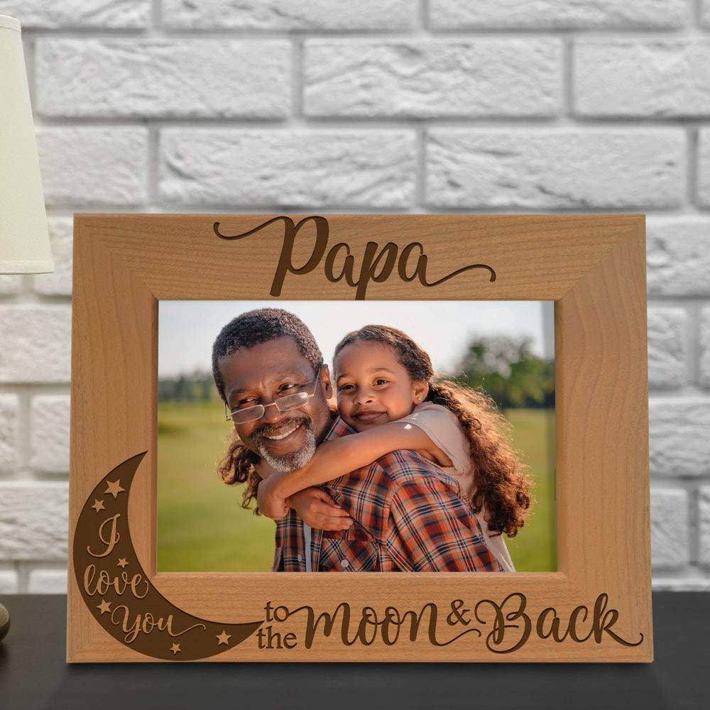 KATE POSH Marco de fotos con grabado de madera natural Papa I Love You to the Moon and Back. El mejor abuelo de la historia, día del padre, regalos