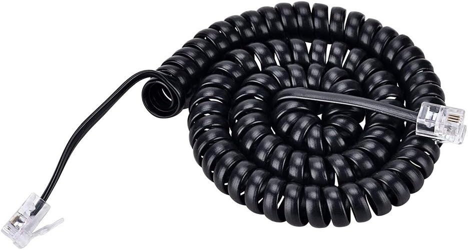 Cable de teléfono Teléfono Receptor RJ9 Cable de bobina de alta elasticidad Cable rizado de 10 pies sin enrollar (1.2 pies en espiral) – Negro