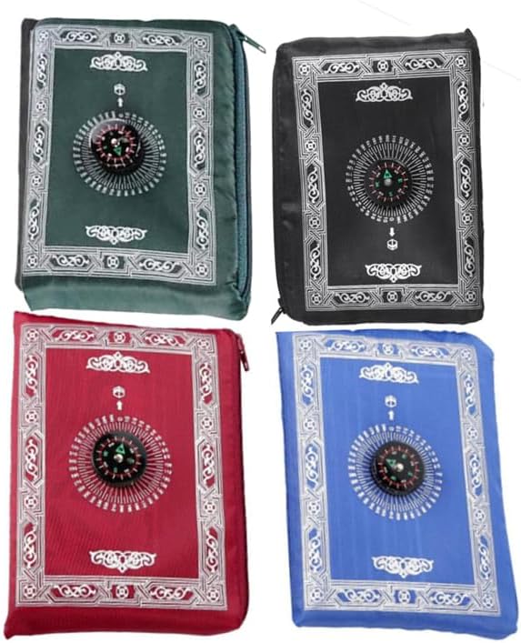 4 alfombrillas de oración de viaje portátiles con brújula, alfombra de oración de poliéster impermeable, tapete de oración de viaje musulmán, para