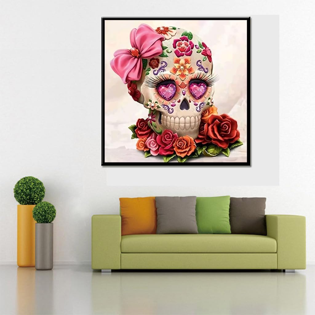 Kits de pintura de diamantes de Halloween para adultos, paquete de 3 kits de arte de diamantes 5D de calavera, arte de gemas de taladro redondo