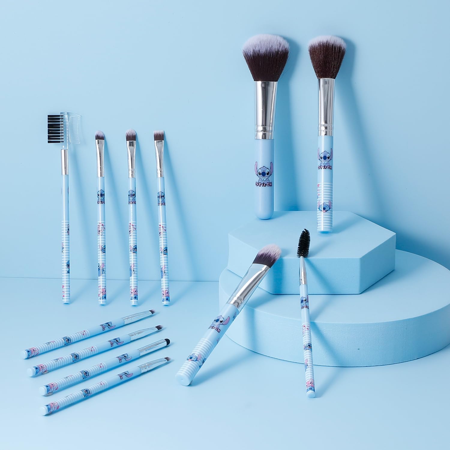 Bolsa de maquillaje de puntada con brocha de maquillaje, estuche de cosméticos de felpa para puntadas, 12 piezas, bolsa de capacidad para brochas de
