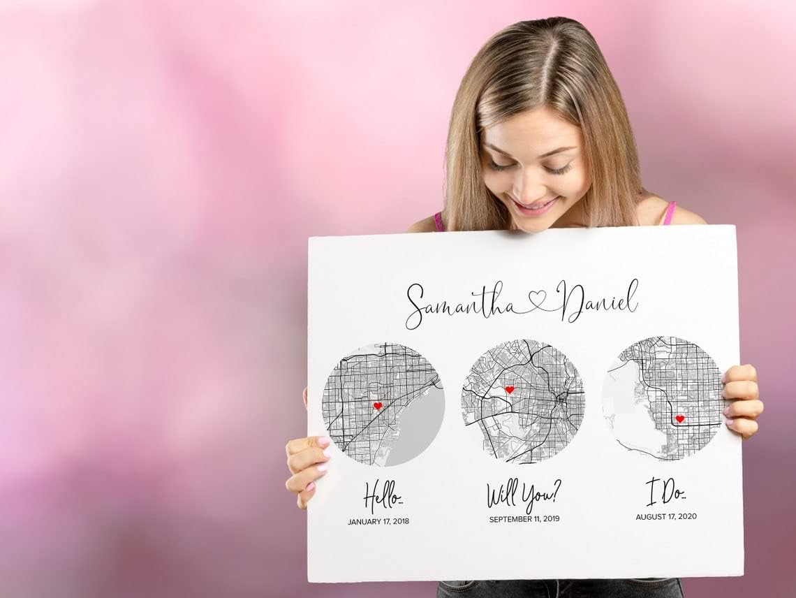 Arte personalizado de mapa de Hello Will You I Do, imagen para esposa, para marido, regalo de boda de aniversario para pareja, regalo para él, arte