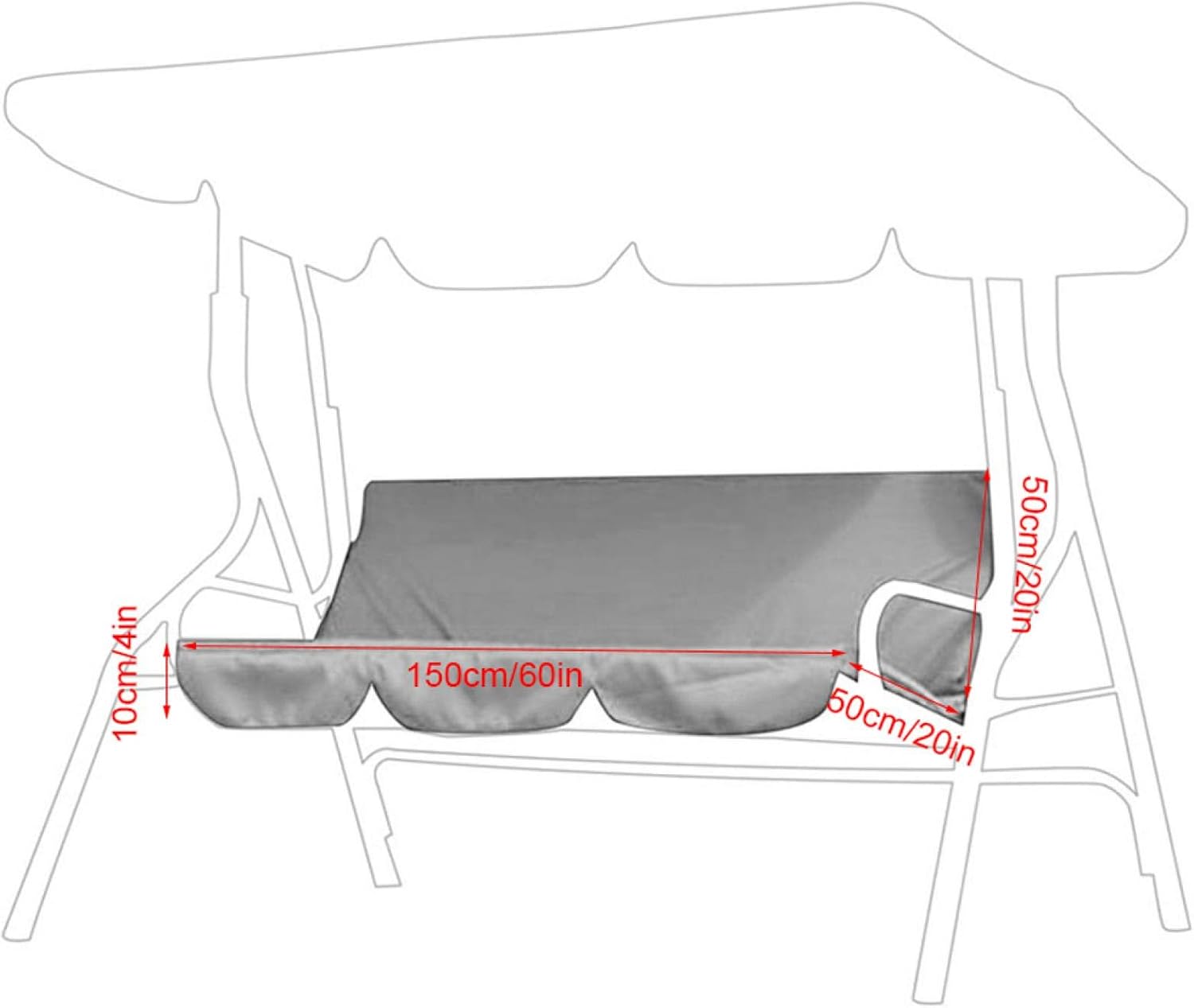 Cojín de repuesto para silla de 3 asientos, impermeable, de repuesto, para columpio, funda para columpio, para patio, jardín, patio (gris)